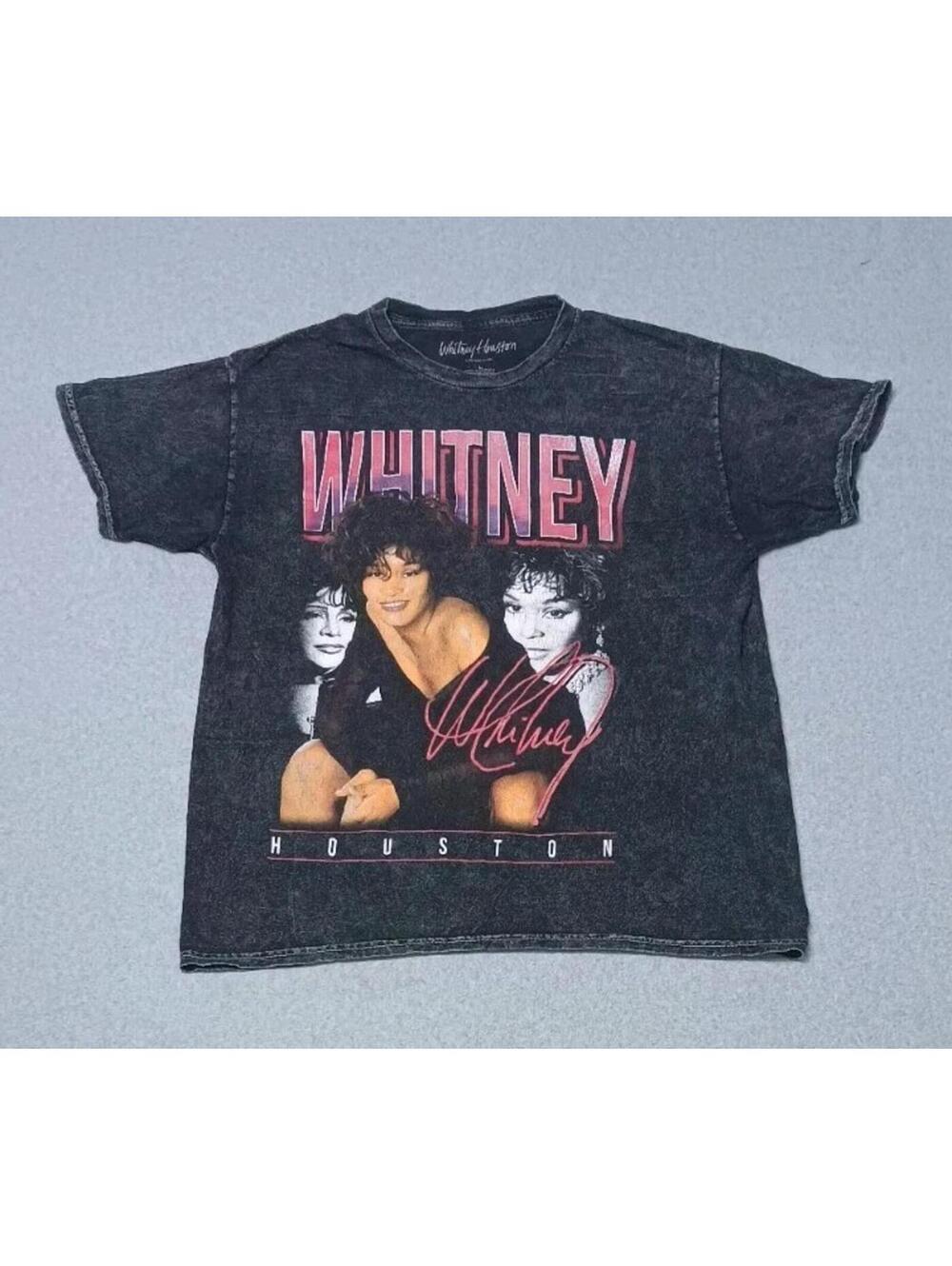 Whitney Houston Black Wash Graphic Tee Shirt Womens Size Large Gray Grey...